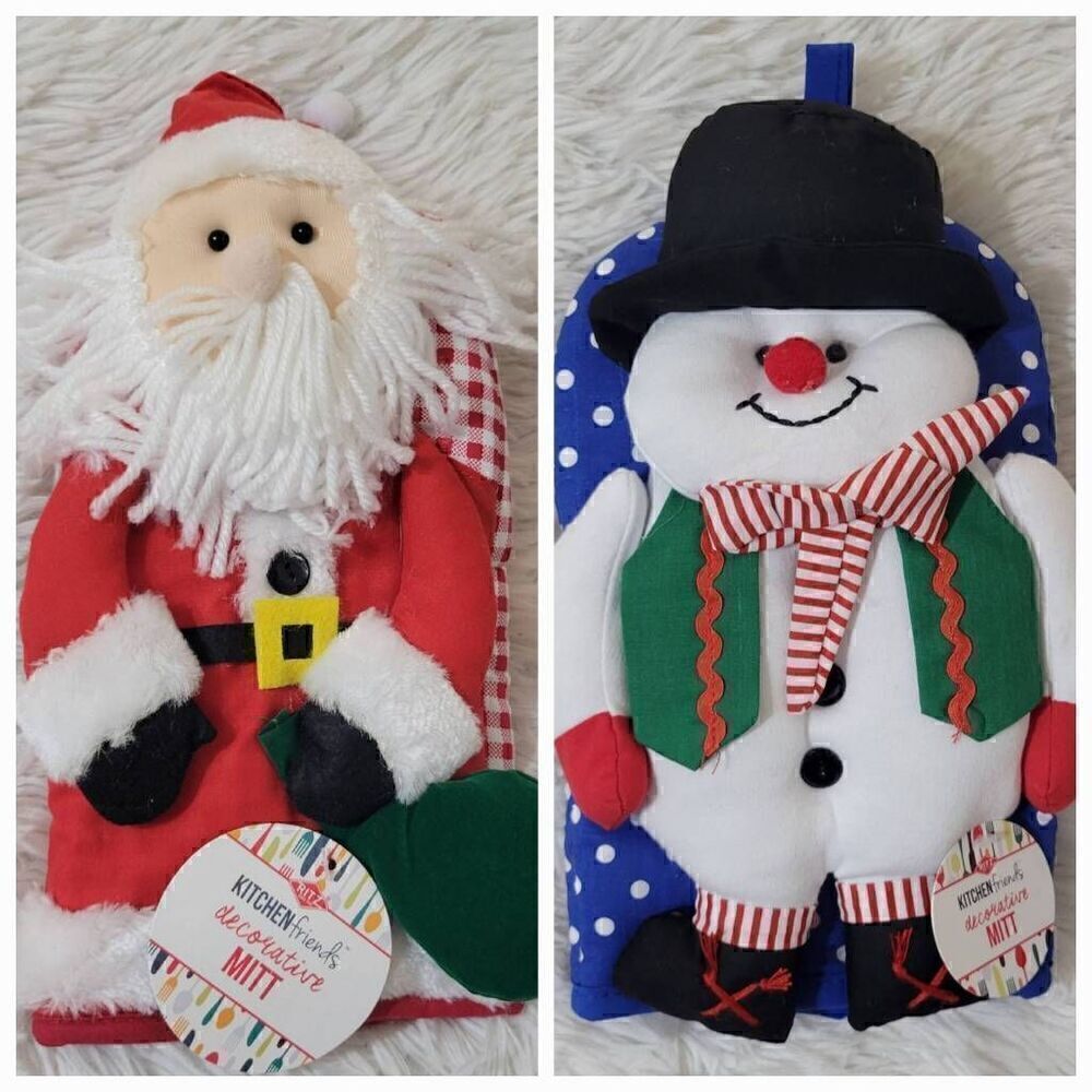 Ritz Kitchen Friends Decorative Cotton Oven Mitts Bundle Set Snowbuddy Santa New